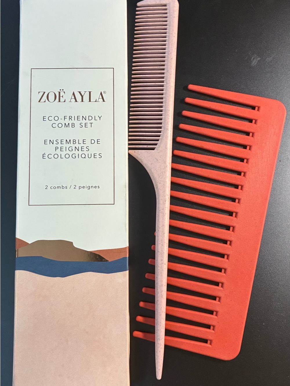 ZOË AYLA Eco-Friendly Comb Set - Coral & Speckled Beige